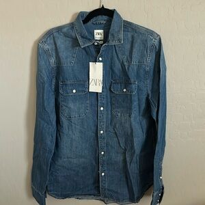 ZARA Men’s Button Down Denim Shirt Medium Relaxed Fit